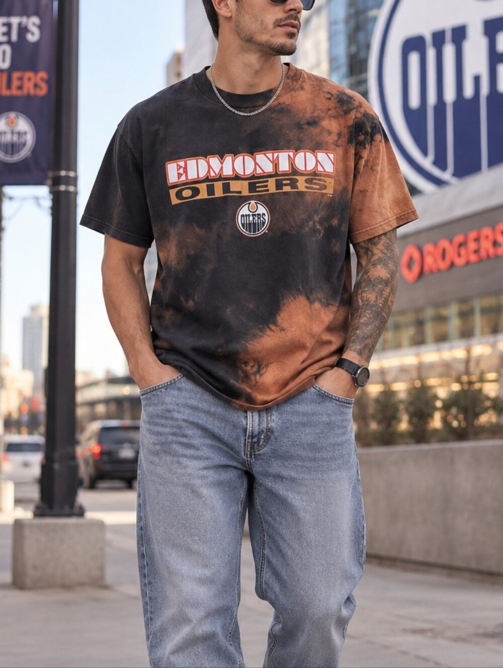 Vintage Edmonton Oilers Tennessee River Tie Dye T-Shirt Size L